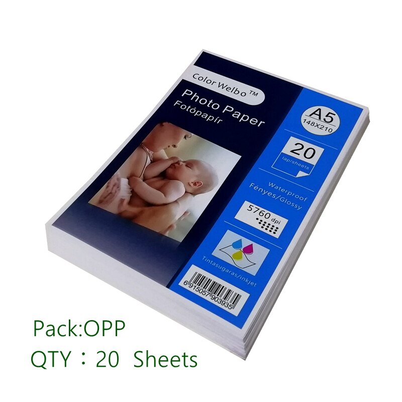 A5 blankt inkjet papir 5.82 x 8.3 tommer 20 ark/pakning 5760 dpi 240 gsm 148 x 210mm digitalt pigmentprint ensidet fotopapir: 20 ark