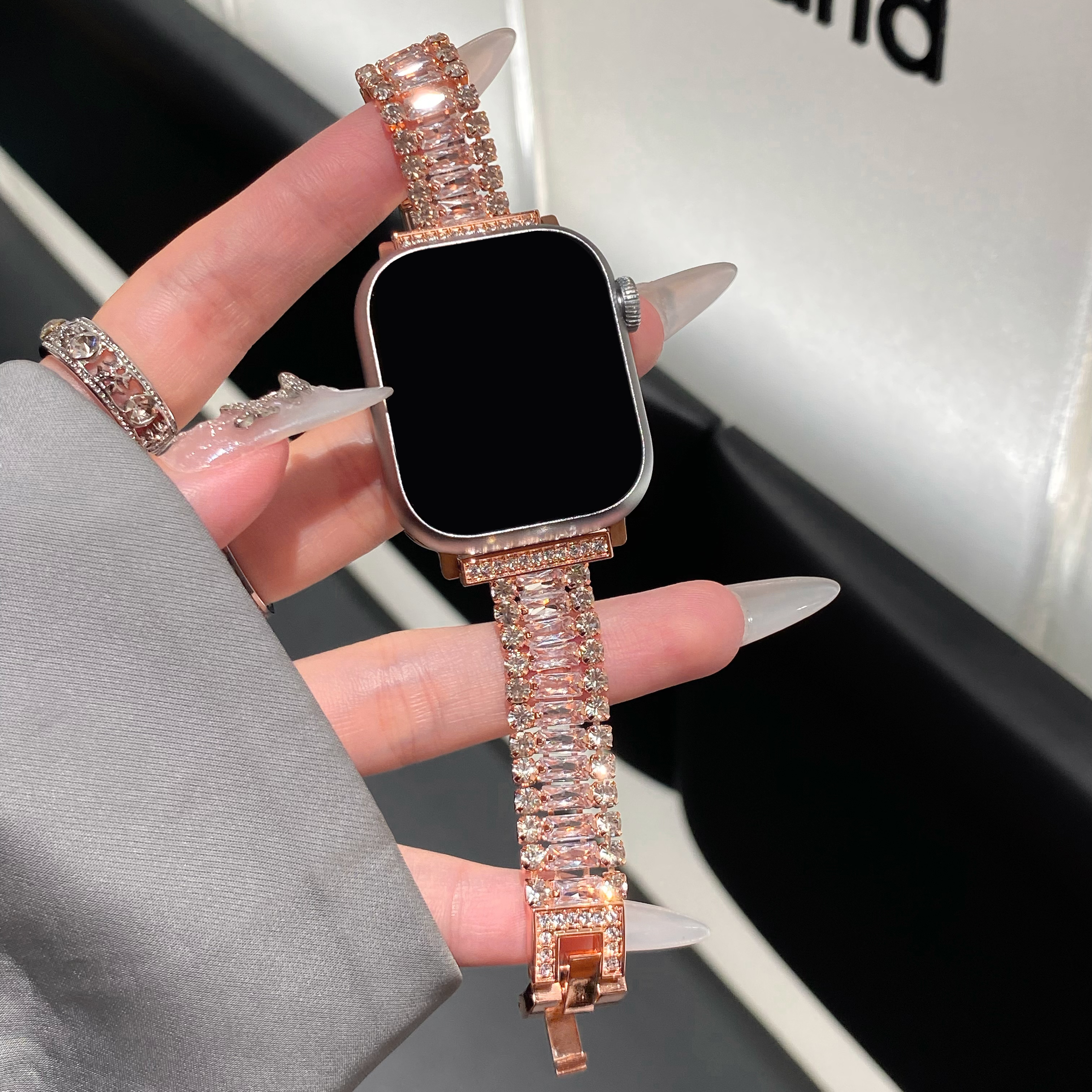 Dreireihiges Volldiamantarmband für Apfel Uhr 49 mm Ultra 38–45 mm 987-1 SE. Stilvoll für Iwatch-Modelle, hoch-Ende-alle-in-eins-Armbinde: 20 / Orange