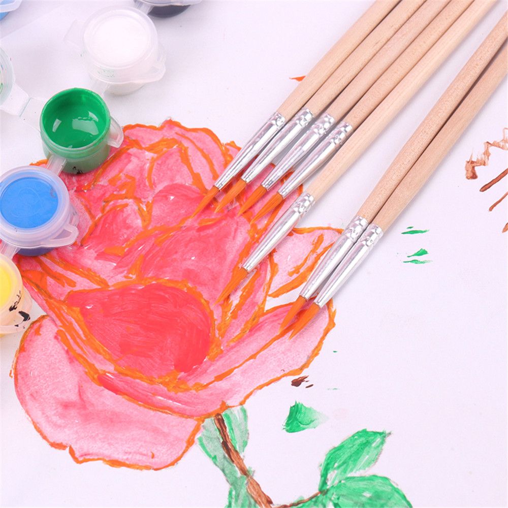 Set de 10 Pinceles de Pintura - Pelo de Nylon + Mango de Madera - Acuarela, Óleo, Caligrafía - Materiales de Arte