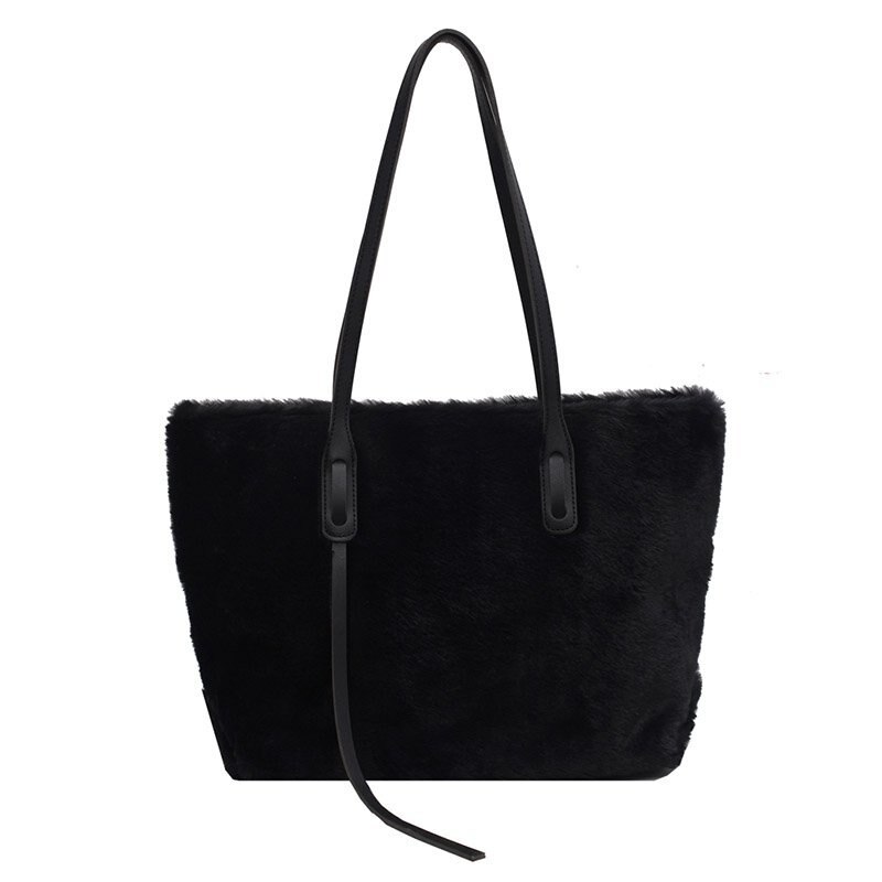 Vrouwen Schoudertas Winter Bont Handtas En Portemonnees Dames Bolsaszakken Voor Vrouwen Schouder Purse Pluche Dames Tas grote: Black Shoulder Bag