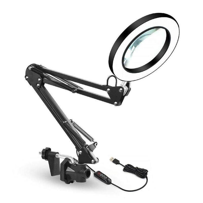 USB LED 3 Couleurs Lampe de Table Gradation Bureau Liseuse Grande Loupe Lumière Avec Verre À Ongles Beauté 5X Y3L2: Default Title