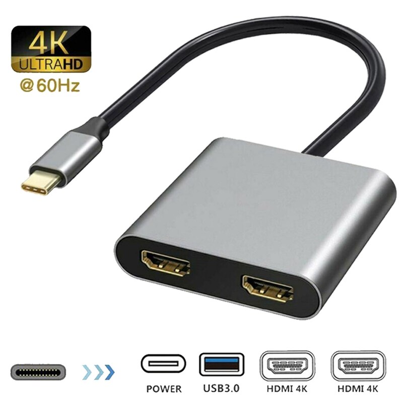 Docking station per Laptop di tipo C 4 In 1 convertitore da tipo C a doppio Hdmi USB 3.0 PD per MAC OS dispositivo USB C Android Windows