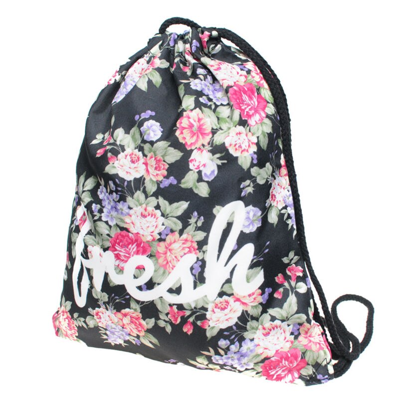 Dame ryggsekk med snøring 3d utskrift reise softback kvinner mochila snøring bag