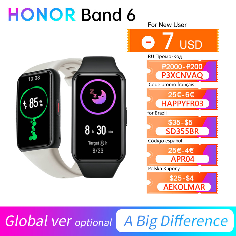 Honor Band 6 Global / CN Version Smartband Bracelet AMOLED Color Touchscreen Blood Oxygen SpO2 Heart Rate Sleep Swim Waterproof