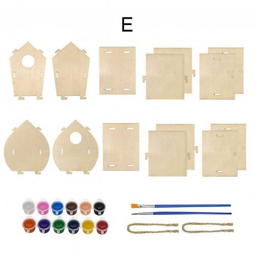 Wooden DIY Hand Painted Self Assembly Birdhouse Hanging Pendant Craft Home Decor: E