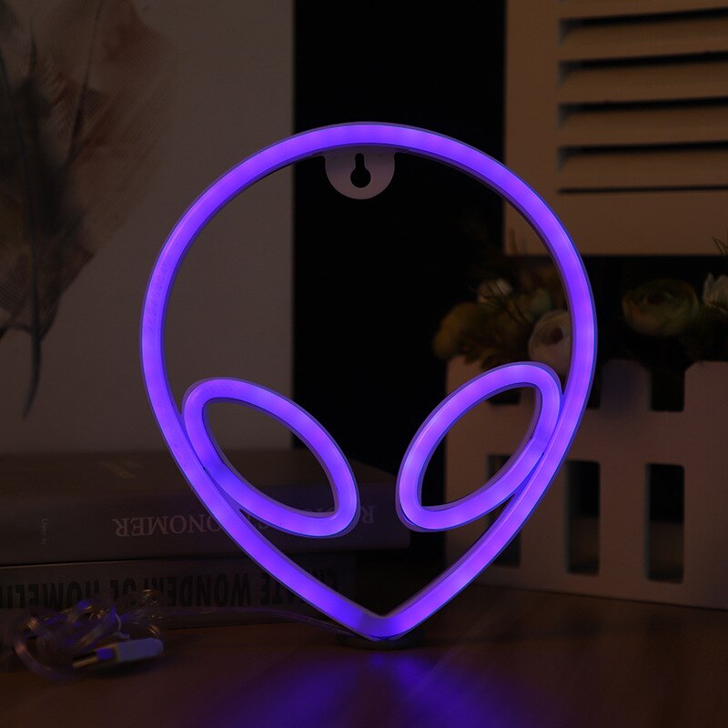 Neon Sign Alien Gezicht Vormige Muur Opknoping Verlichting Voor Thuis Kinderkamer Saucerman Nacht Lampen Xmas Party Art decor