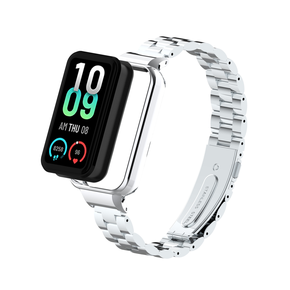 Metal Replacement Strap for Amazfit Band 7, Solid Stainless Steel, Three-Bead Metal Strap, Suitable for Amazfit Band 7: Silver