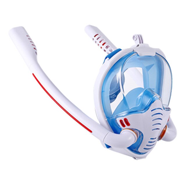 Double tube Diving mask men women Full face Scuba Snorkeling mask dry skin dive Underwater Spearfishing Anti-fog swimming mask: Sky Blue / L/XL