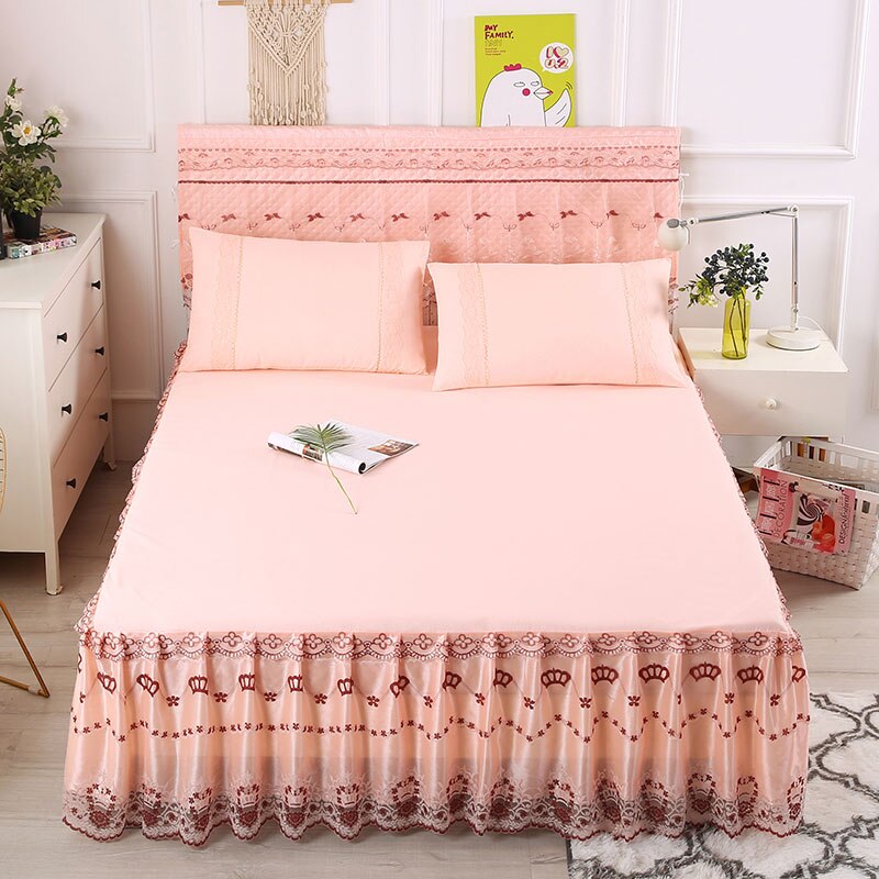 quilted bedspread 100% cotton bedding skirt &amp;fitted sheet two in one Ruffles Jacquacd Bed cover cotton bed set Crown: 4 / 200x220cm