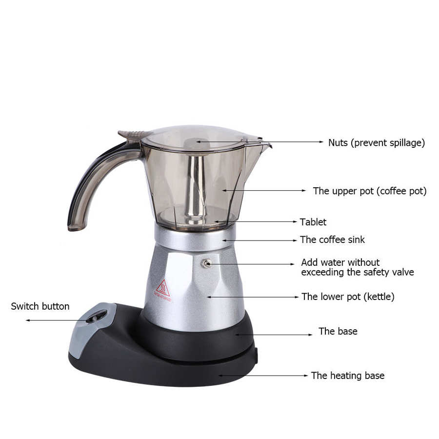 Kaffemaskine espresso mokkakande ottekantet aluminium kaffekedel komfur 3-6 kopper eu stik 220v
