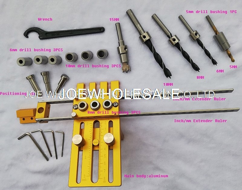 Woodworking tool,DIY Woodworking Joinery High Precision Dowel Jigs Kit,3 in 1 Drilling locator,08450A drilling guide kit: 08450R
