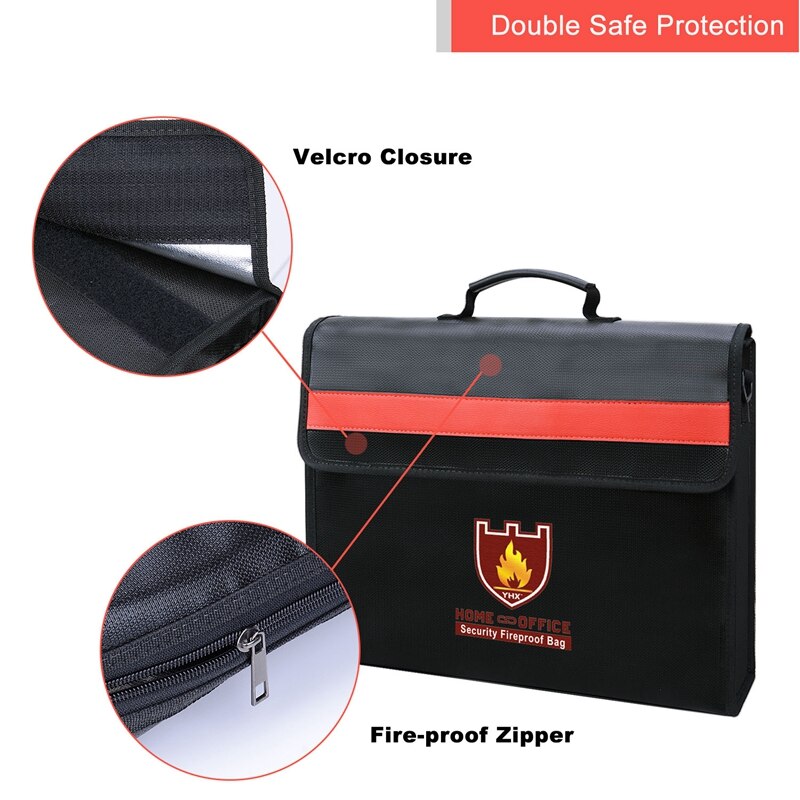Fireproof Document Bag Non-Itchy Fiberglass Cloth Waterproof Holder With Shoulder Strap Handle Bag