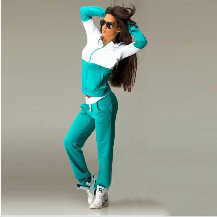 Patchwork Suit Set Women Tracksuit Two-piece Style Outfit Sweatshirt Sport Wear