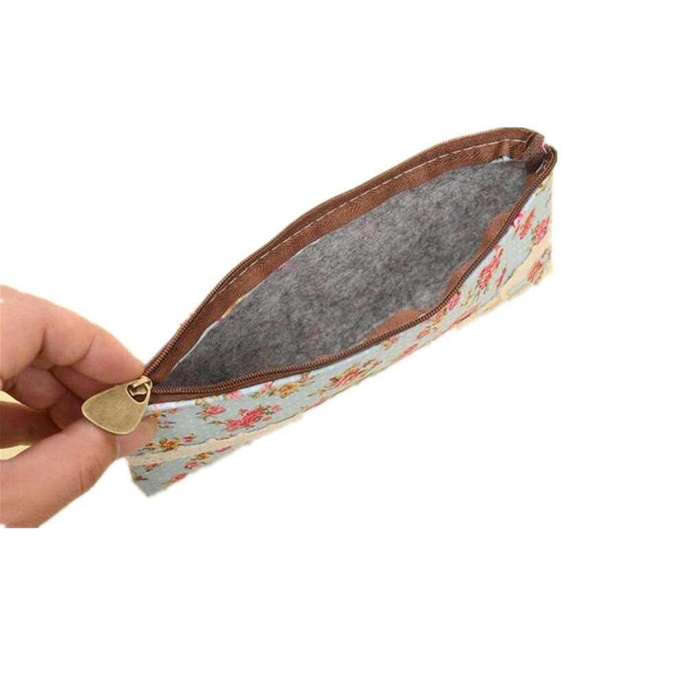 Útiles escolares para oficina, estuche de lápices con cremallera y encaje de flores Vintage, estuche de fieltro para bolígrafos, estuche organizador de almacenamiento de papelería 1 unidad