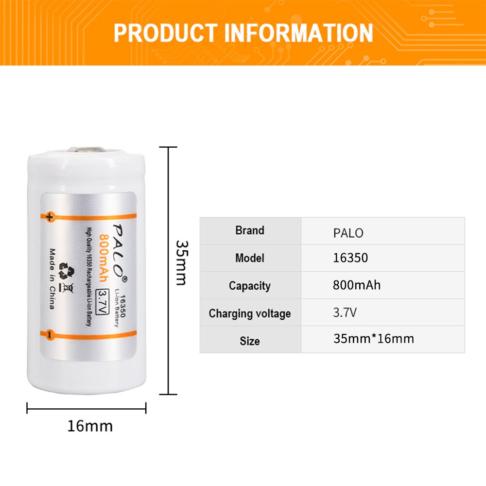 PALO 16340/16350 li-ion battery 3.7v li-ion rechargeable CR123A batteries rechargeable 16340 li ion batteries