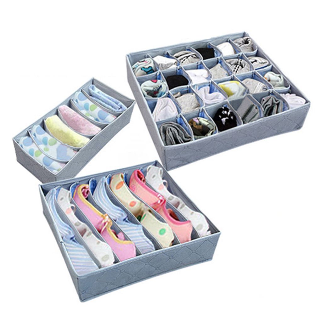 Foldable 3Pcs Environment-friendly bamboo Closet Drawer Organizer Storage Box with Zipper Bamboo
