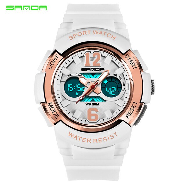 Sanda Quartz Sport Kinderen Horloges Led Digitale Horloge Jongen En Meisje Student Multifunctionele Waterdichte Elektronische Horloge: White rose gold