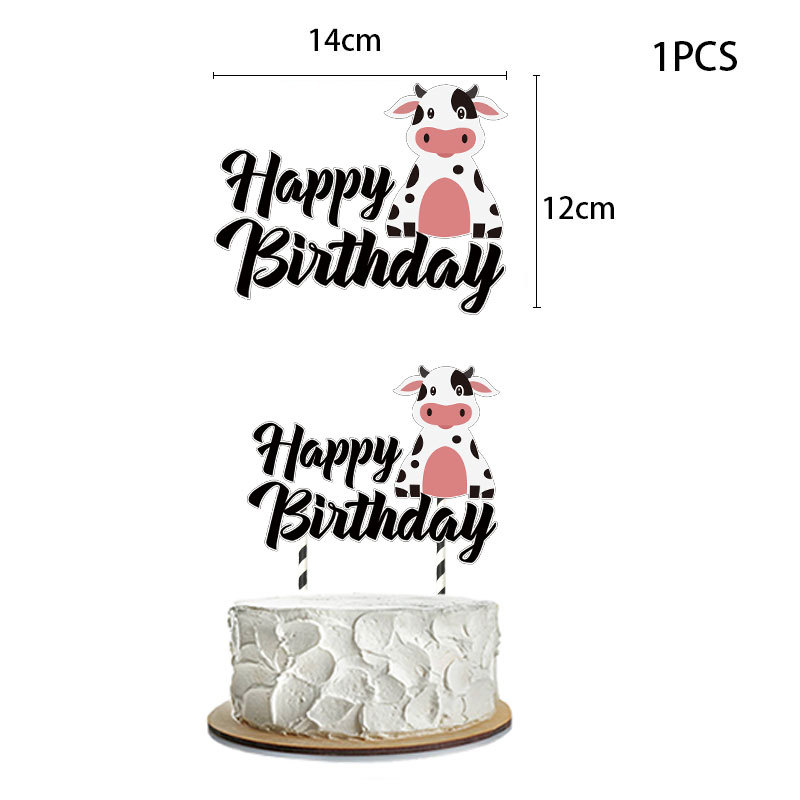 Cow Happy Birthday Cake Decoration Cow Cake Topper for Farm Cow Birthday Party Decoration Supplies: Fluorescence Yellow