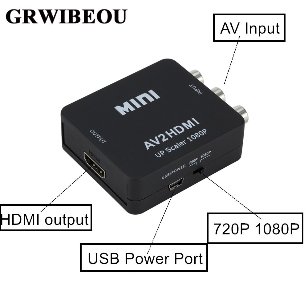 Grwibeou Rca Av Naar Hdmi Converter Hd 1080P Av 2 Hdmi Adapter Voor Tv X Doos PS4 pc Dvd Projector Av Naar Hdmi Converter