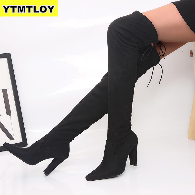 Taille 35-43 nouvelles chaussures femmes bottes noir sur le genou Sexy femme automne hiver dame cuisse haute cuisse bottes rouges