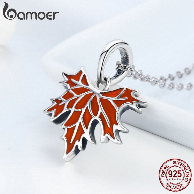 BAMOER 100% 925 Sterling Silver Autumn Maple Tree Leaves Pendant Necklace for Women Luxury Sterling Silver Jewelry CC585
