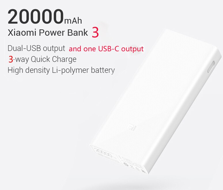 Xiaomi-Banco de energía Original 3 20000mAh, cargador portátil USB Mi QC3.0 Dual, Banco de batería externo 20000 para teléfonos móviles: standard