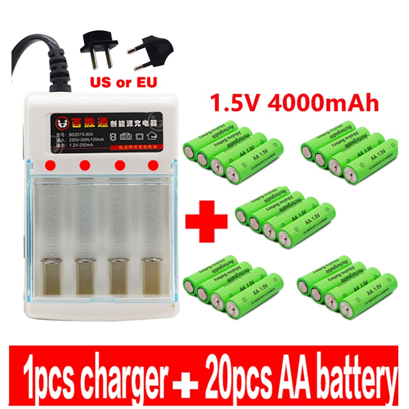 4000 MAH rechargeable battery AA 1.5 V. Rechargeable Alcalinas drummey for toy light emitting diode +charger