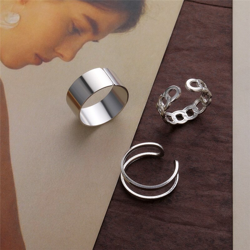 Conjunto de anillos abiertos de Metal Punk para mujer, conjunto de anillos abiertos de Color plateado, accesorios para dedos de , hebilla de junta, joyería