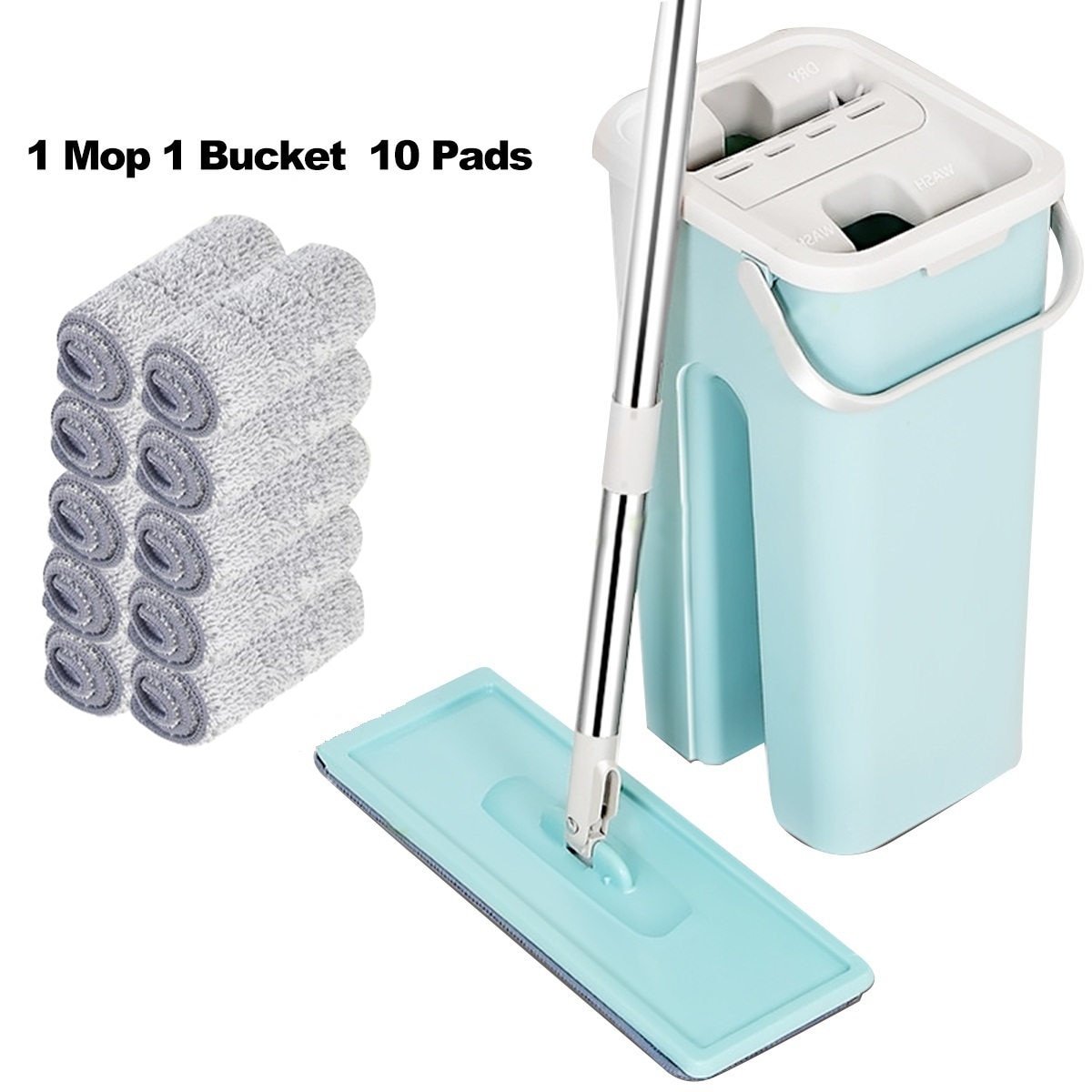 Fregona plana y cubo Manos libres escurridor, mopa para limpiar el piso, mopa de cocina doméstica de uso doble, para limpiar el piso s