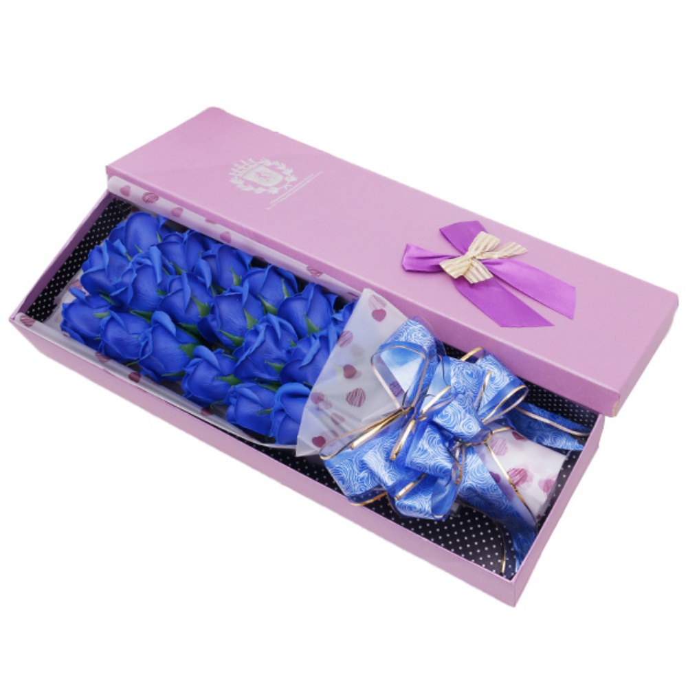 18pcs Soap Rose bundle beauty Foam roses Wedding Valentine\'s Day Wedding Bouquet rose flower rose box: Blue