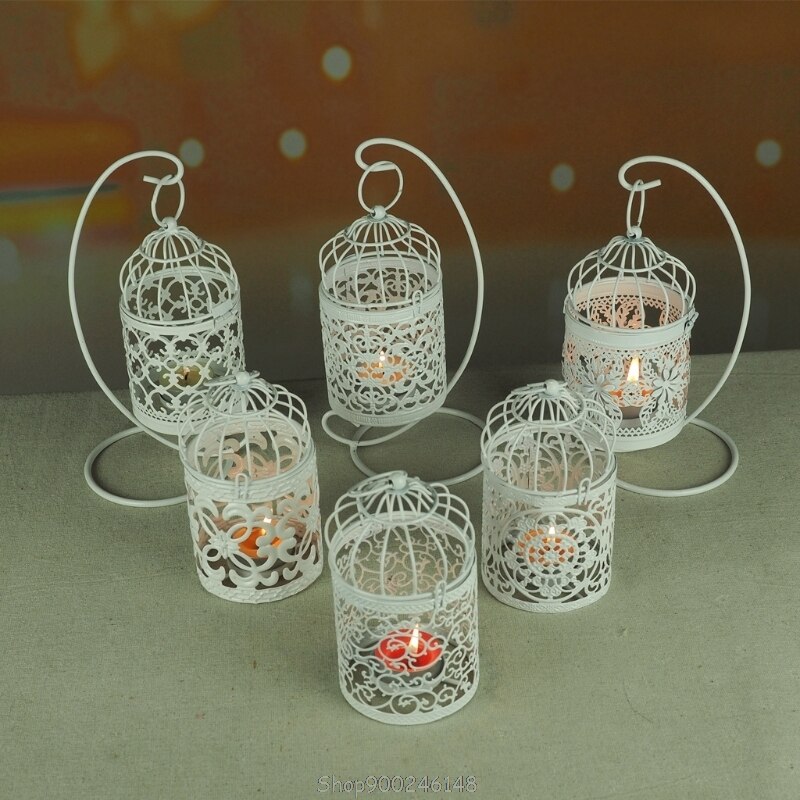Hollow Holder Candlestick Tealight Hanging Lantern Bird Cage Vintage Wrought N18 20