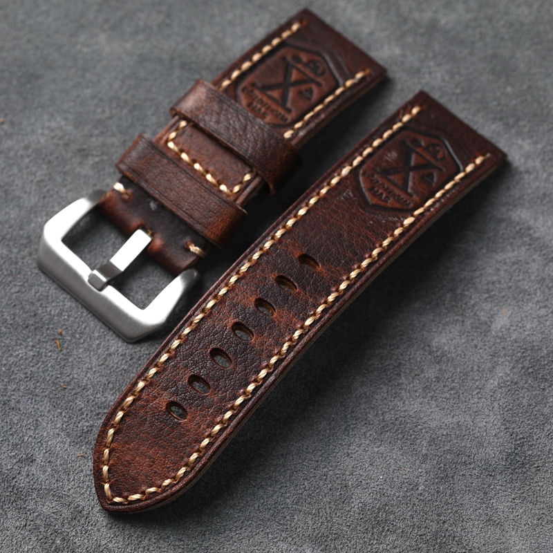 Handgefertigtes Echtleder-Uhrenarmband 20 22 24 26 mm Vintage Distressed First Layer Rindsleder Weiches Vintage-Armband für PAM111 441