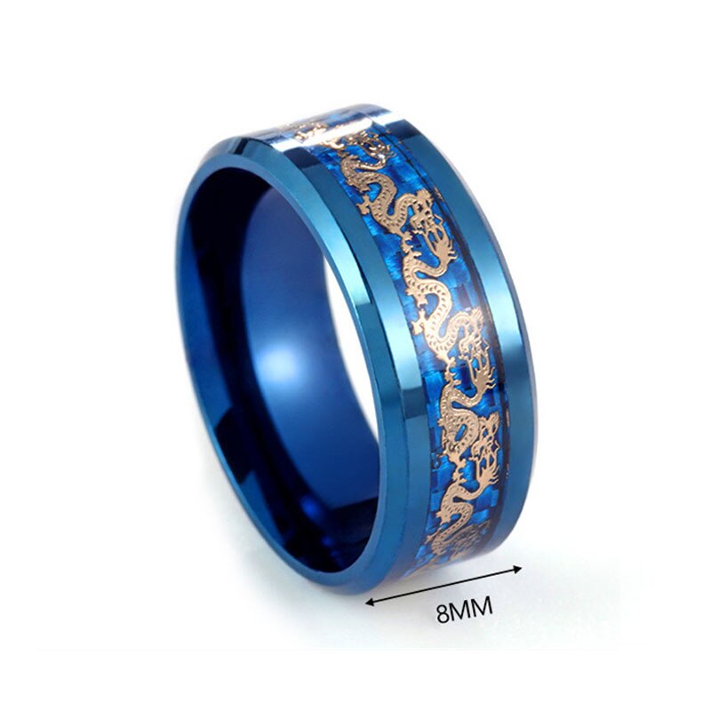 8mm hommes en acier inoxydable anneau classique en Fiber de carbone Dragon incrustation anneau pour hommes anniversaire bijoux de mariage bijoux