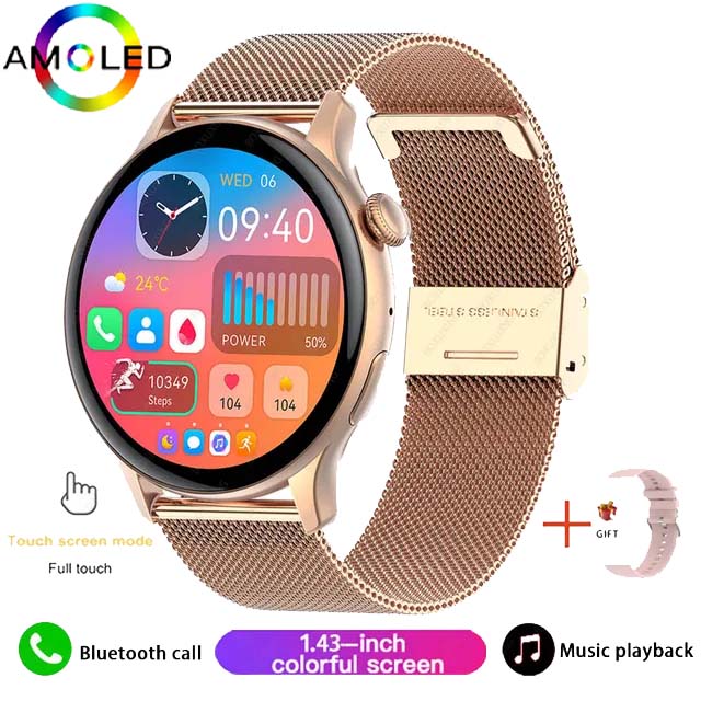AMOLED HK85 Smartwatch pour iOS et Android, Montre intelligente d'appel Bluetooth, Horloge du monde du sport, Calculatrice, 2024 pouces, , 1.43: Bleu