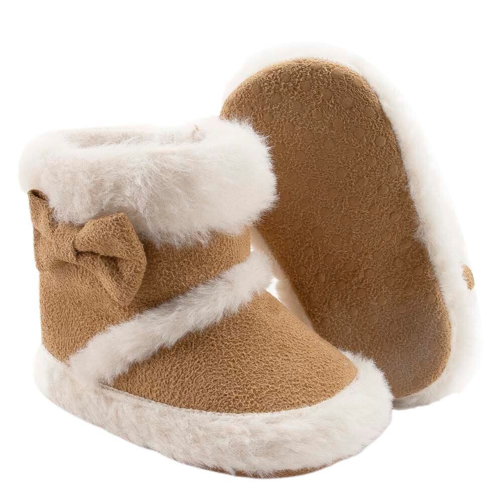 Bebê inverno botas de neve sola macia antiderrapante quente tornozelo botas com guarnição de pele do falso e arco bebê inverno algodão botas quentes: 3 / 12 to 18 months