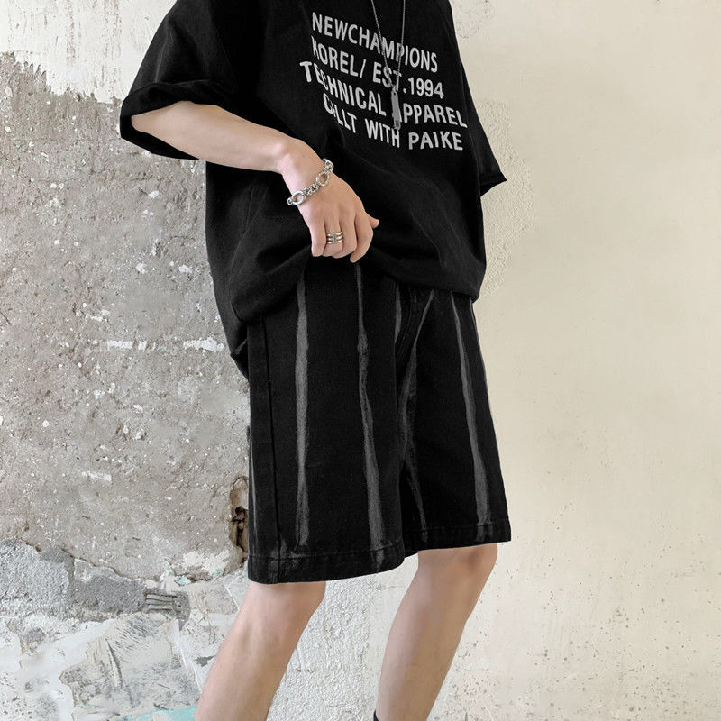 Denim shorts men's summer thin loose wide leg straight tube trend Korean style high street style pants