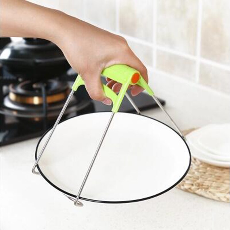 Herramienta de cocina de acero inoxidable, cuenco a prueba de quemaduras, bandeja, olla, pinzas de clip con mango de plástico para utensilios de cocina, 9