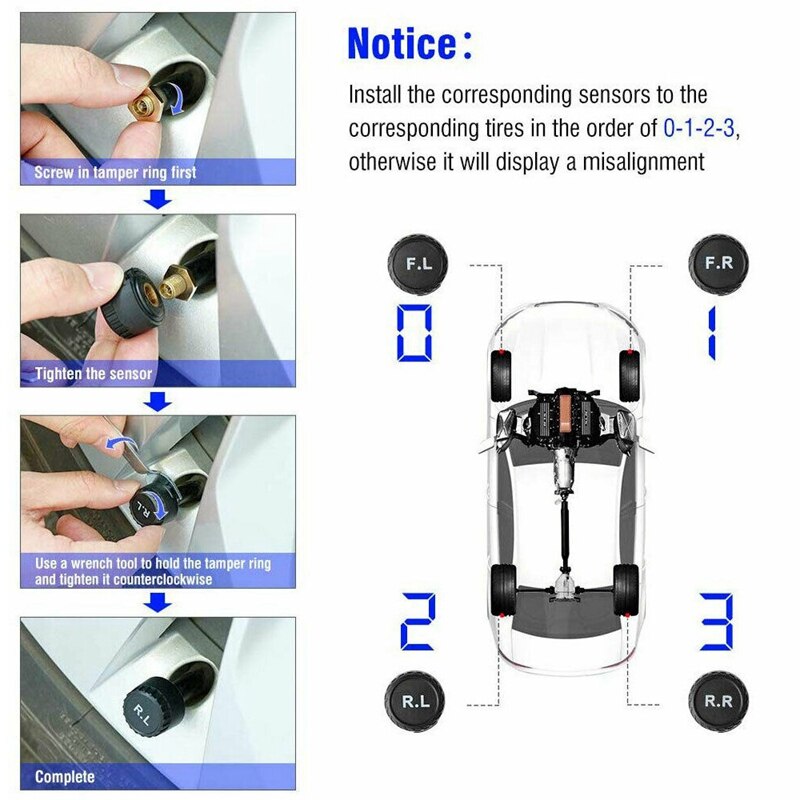 Car Tire Pressure Monitor System Wireless TPMS Car Tire Pressure Alarm Monitor System 4 External Sensor