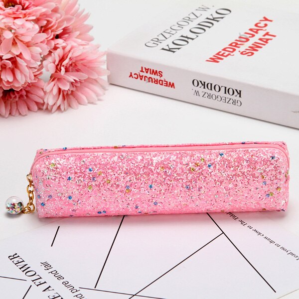 Pennal paljett rosa søt astuccio glitter for jenter piornik pennenzak okul kalem kutusu piurnik kotak pensil skoleutstyr