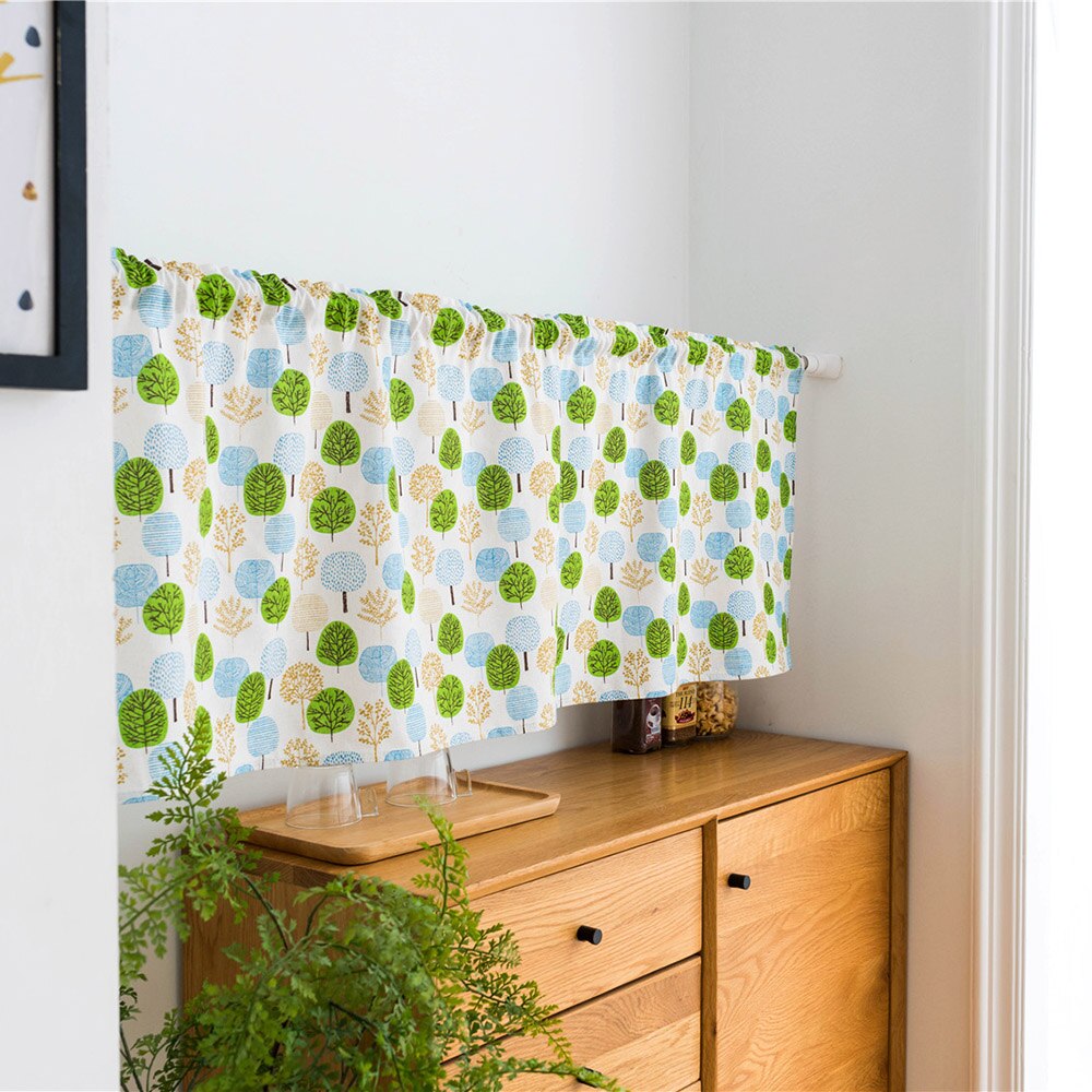 Valance Curtains for Living Room Rose Printing Window Curtain Valances Burlap Cotton Short Semi-Sheer Curtains Window Drapes