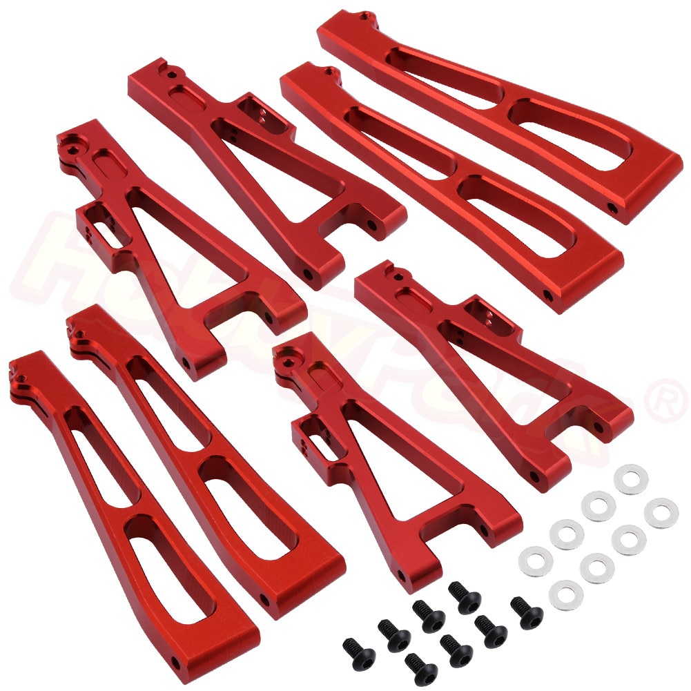 HobbyPark RC Car Suspension Arms Set - 8Pcs Aluminum Front Rear Upgrade Parts for JLB Racing CHEETAH 1/10 Monster Truck EA1001 EA1002: Red 8416