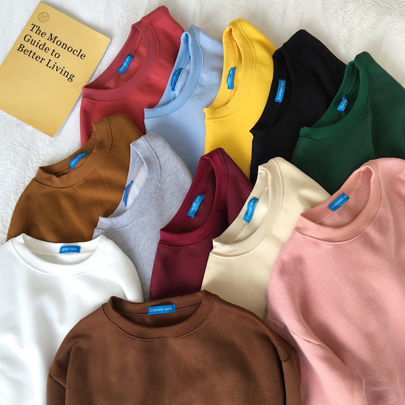 Sudaderas mujer harajuku solid sweatshirt kvinder langærmet hættetrøje løs kvinder hættetrøjer sweatshirts afslappet træningsdragt