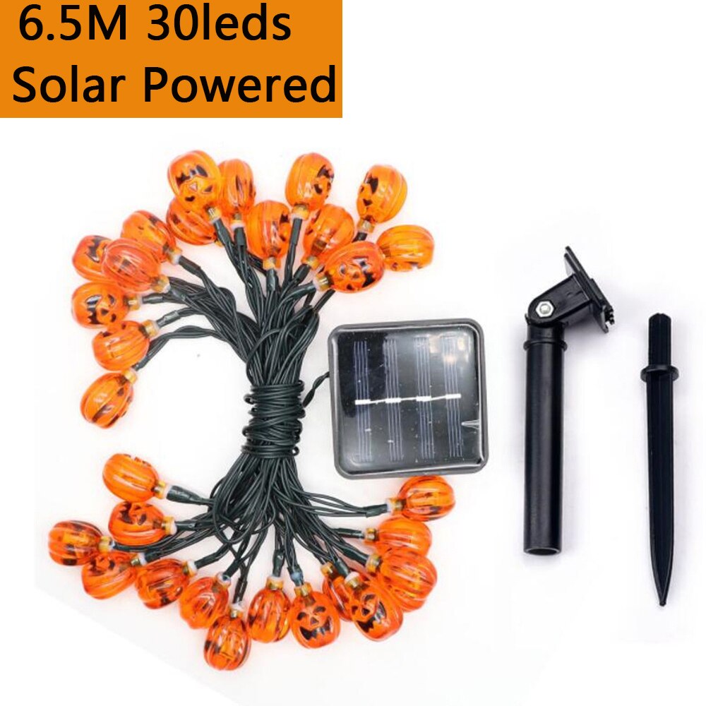 Solar Powered Halloween Acrylic Pumpkin LED String Lights 3D Pumpkin Lights for Xmas Halloween Thanksgiving Fall Decoration: Solar 6.5M 30leds