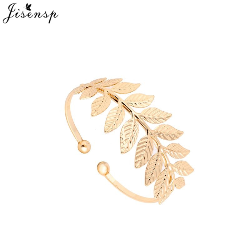 Bohemian Gold Color Big Leaf Open Bangles for Women Girls Jewelry Punk Feather Leaves Charm Bracelets Adjustable