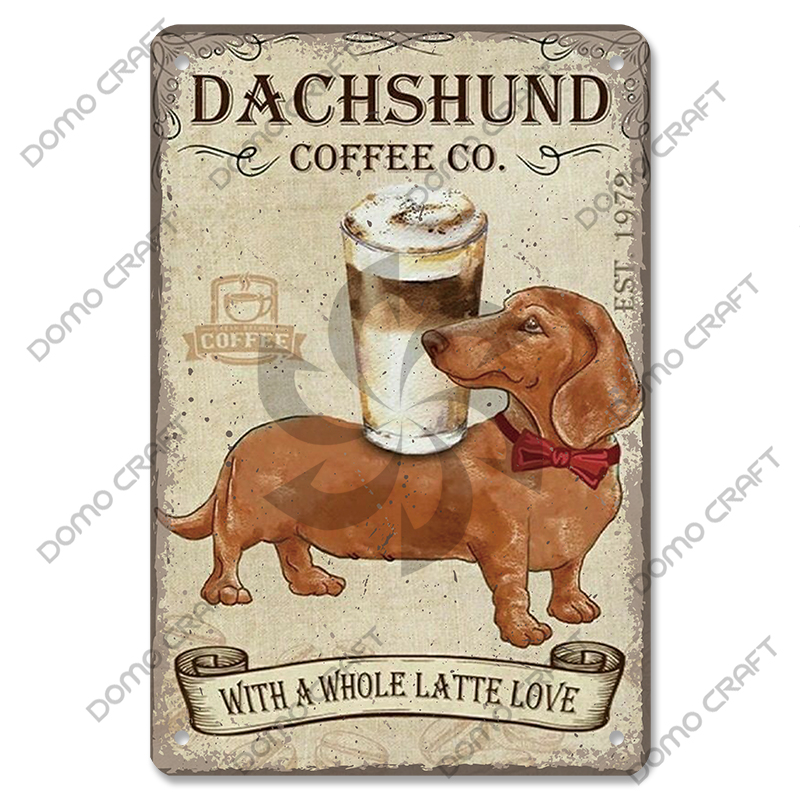 Póster de perros bonitos, carteles de Metal de estaño, placa de Metal Vintage Bulldog Dachshund, decoración artística de pared para cafetería, cocina, jardín y hogar