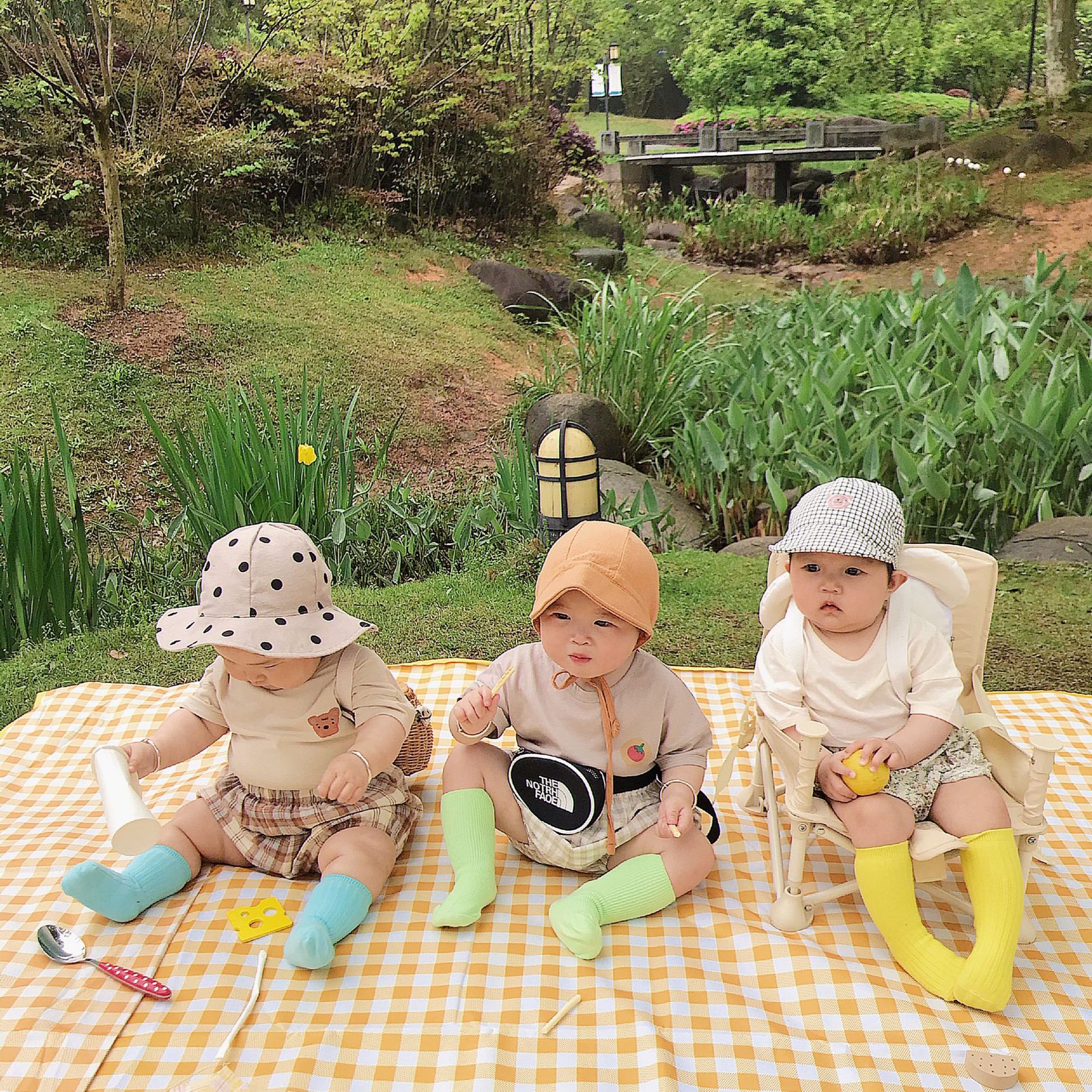 été Bébé Garçon Fille Solide Coton Manches Courtes Hauts + Enfant Garçon Imprimé Floral Motif Lâche PP Pantalon 2 pièces Ensemble