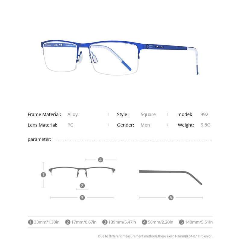 FONEX Alloy Glasses Frame Men Square Myopia Prescription Optical Eyeglasses Metal Half Korean Screwless Eyewear 992