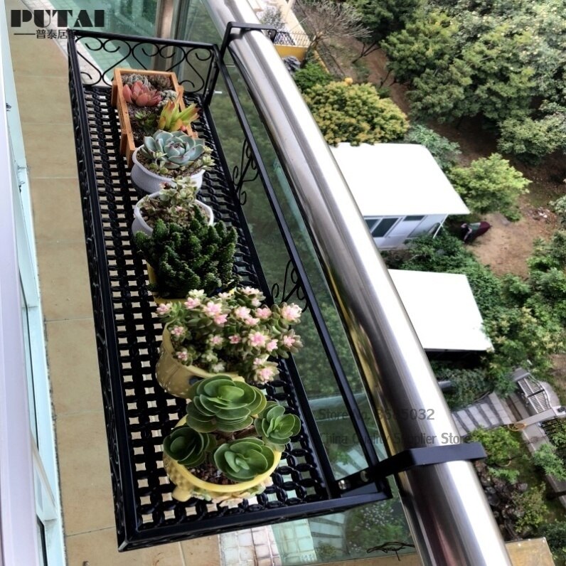 Hängen Eisen Blume Stehen Rechteck Fenster Regal Balkon Pflanzen Töpfe Blumentopf Zauberstab Hängen Fleischig Geländer Blume Gestell mit haken
