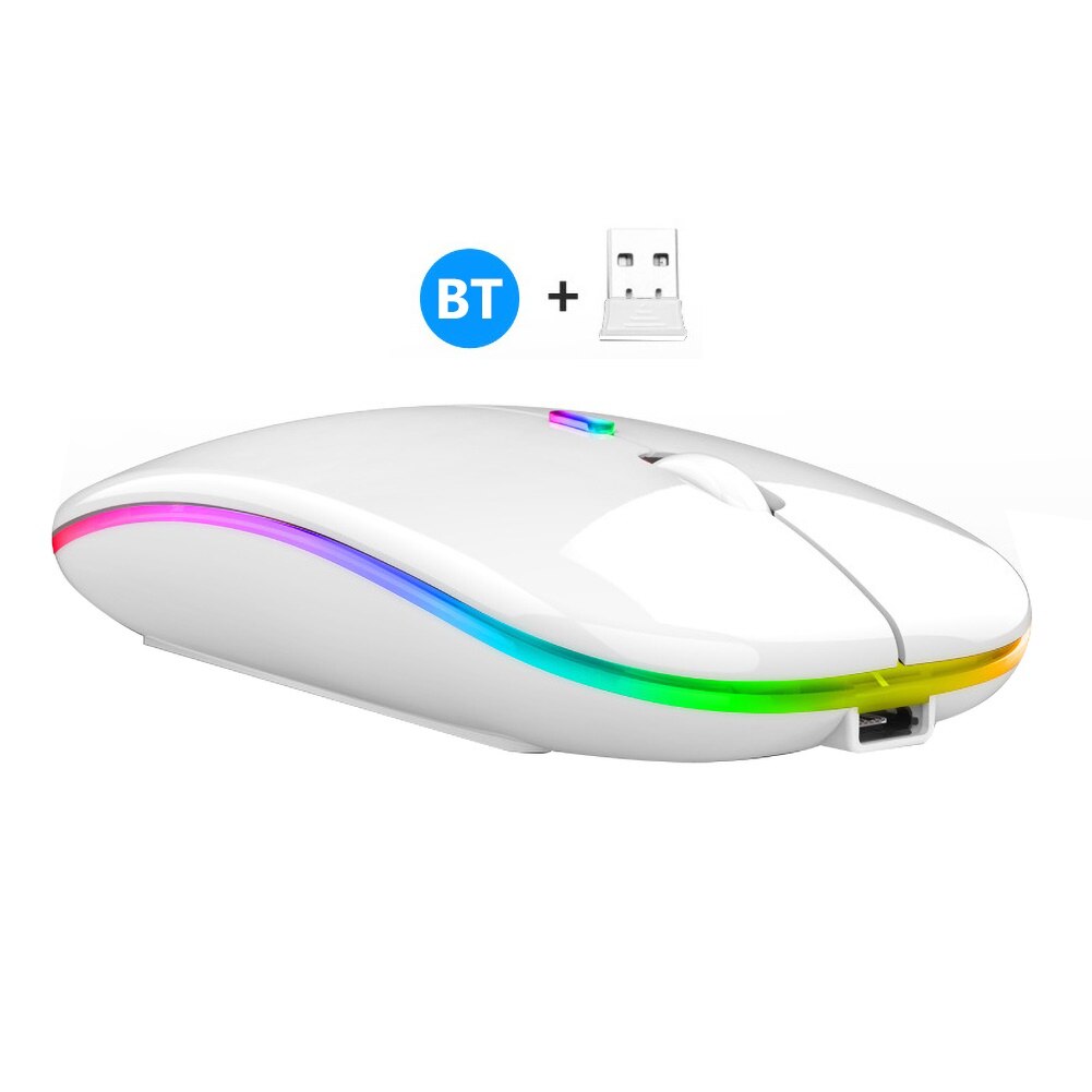 2.4G Wireless Bluetooth LED Mice USB Ergonomic Gaming Mouse for Laptop Computer Wireless Mouse Rechargeable Ergonomic Silent: White Dual Mode