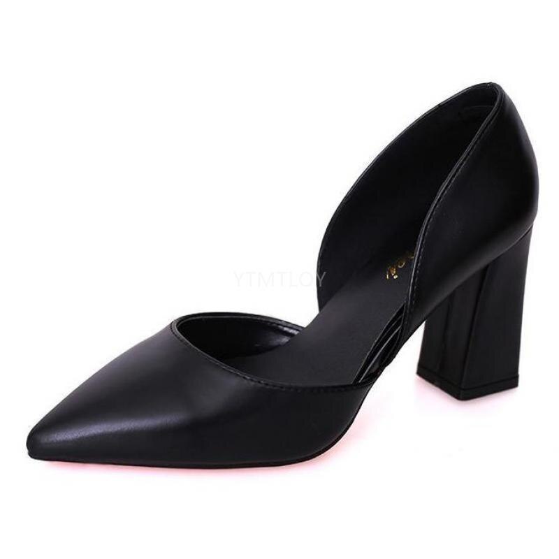 Décolleté da donna eleganti tacchi alti 2021 nuovo spesso con moda semplice lavoro punta a punta Zapatos De Mujer Plataforma: Black / 37